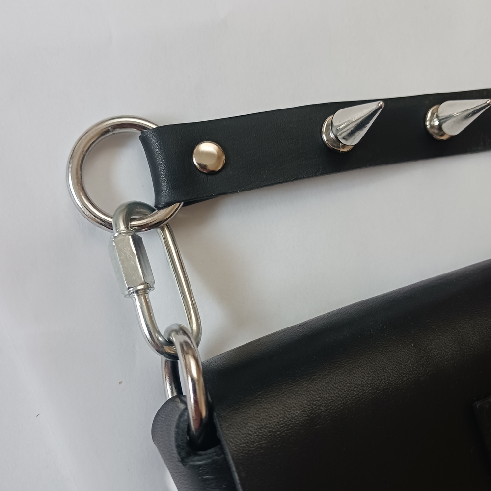 Black Leather Gothic Industrial Handbag Purse - Picture 8 of 8